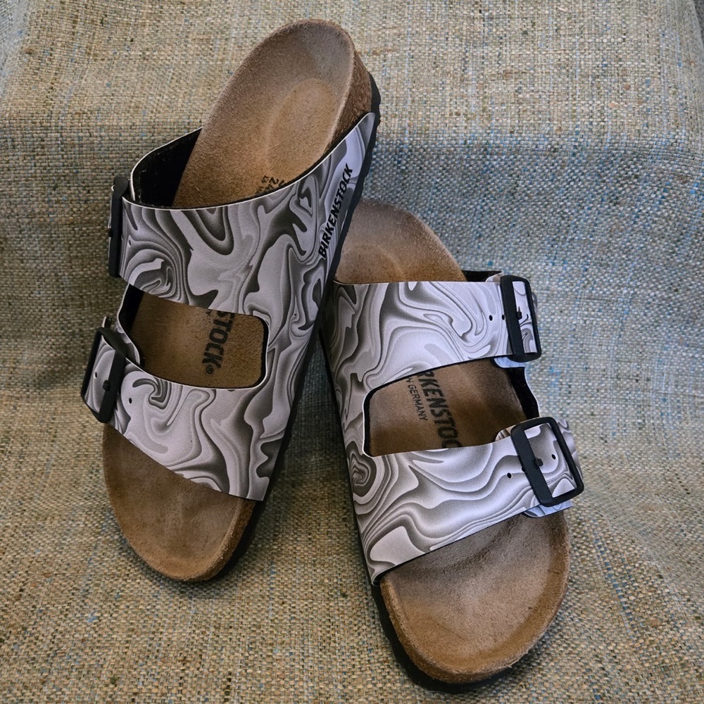 Birkenstock Arizona Birko-Flor Sandals EU Size 37 Marble Black and White